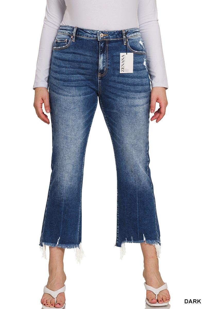 Zenana DNP-1646DDX Plus kick crop flare denim pants