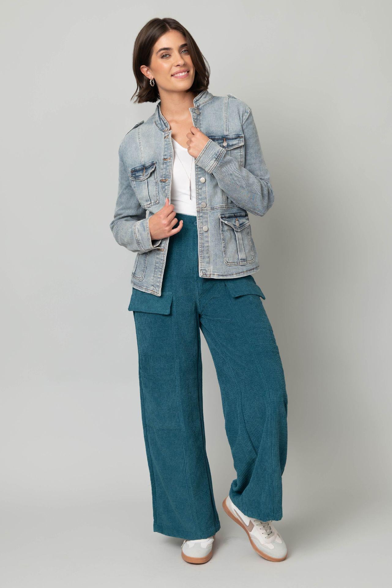 Corduroy Wide Leg Pant w/ Elastic Back Waistband