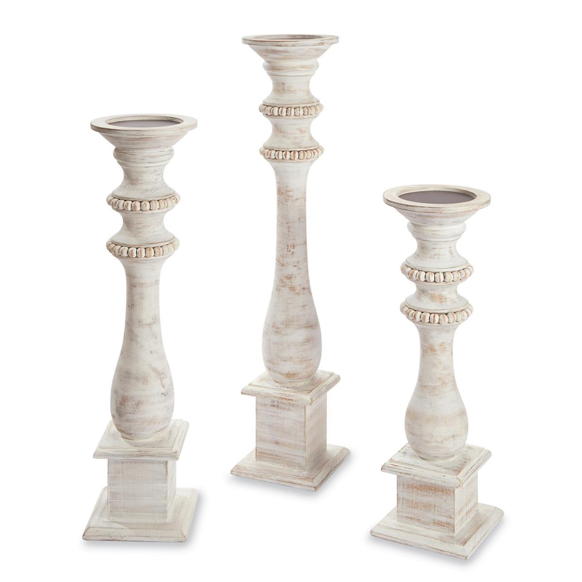 White Wood Beaded Candleholders