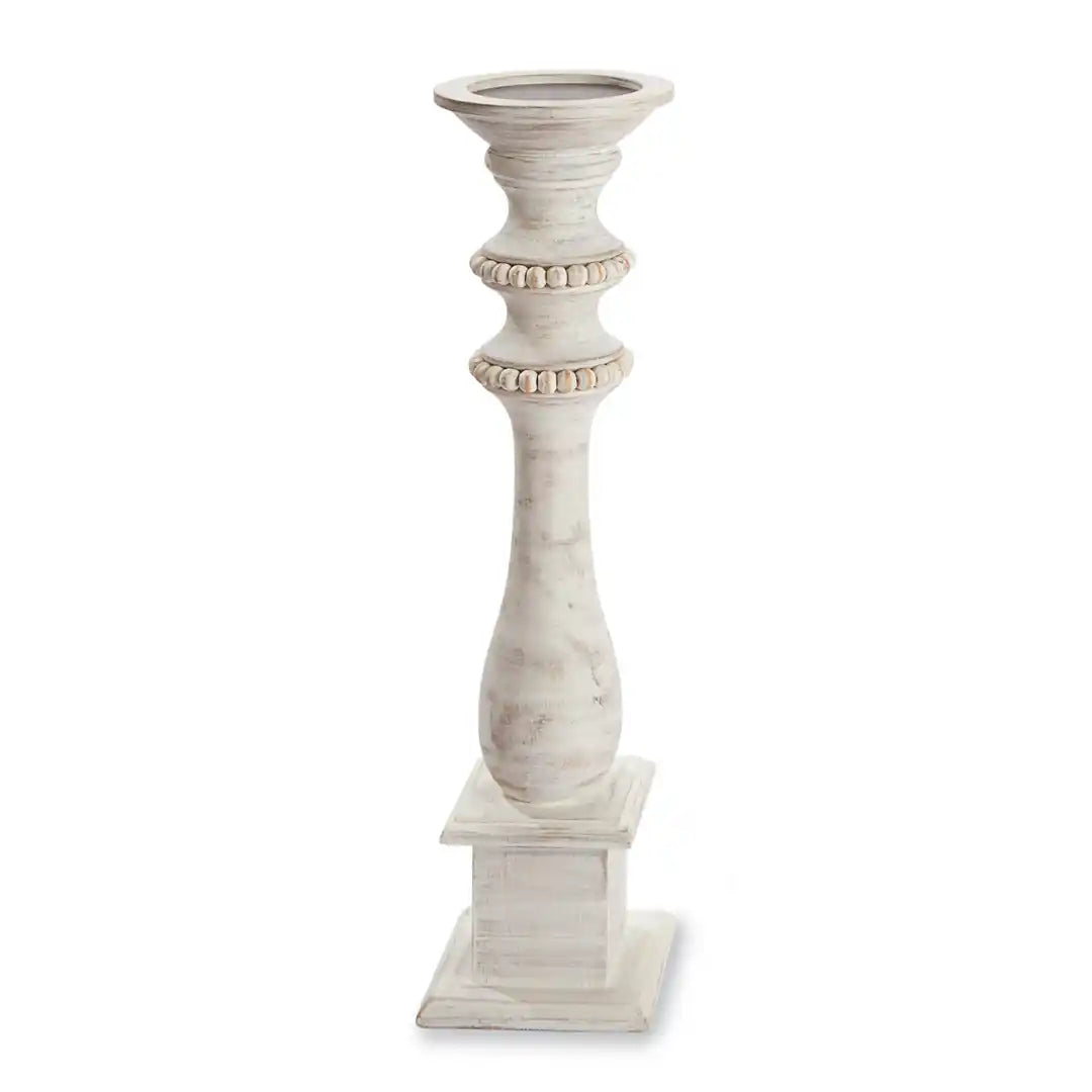 White Wood Beaded Candleholders