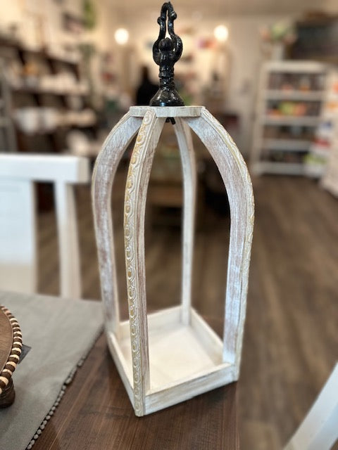 Wooden Lantern with Metal Topper
