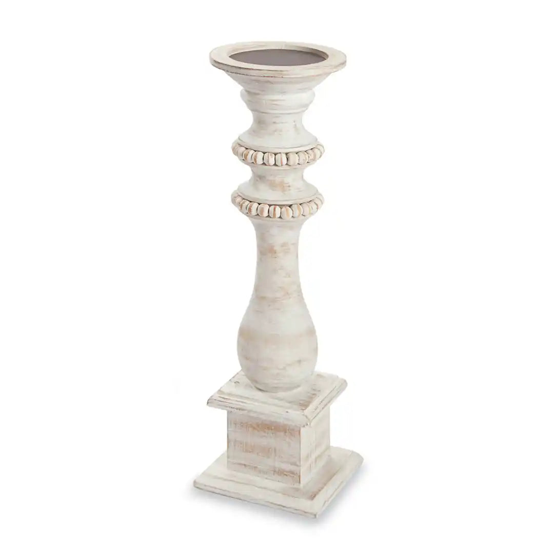 White Wood Beaded Candleholders