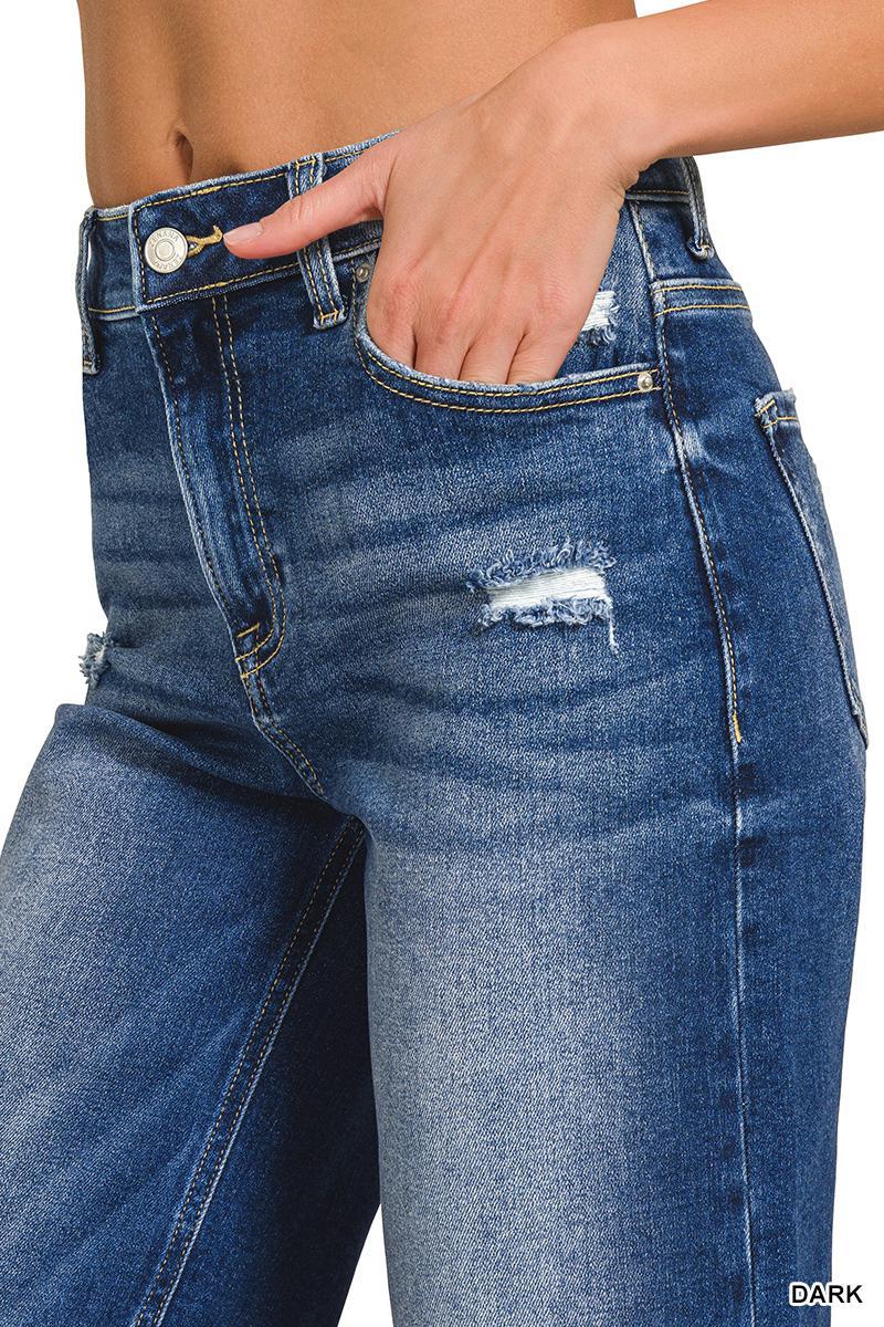 Zenana DTP-9581DD Distressed Raw Hem Denim