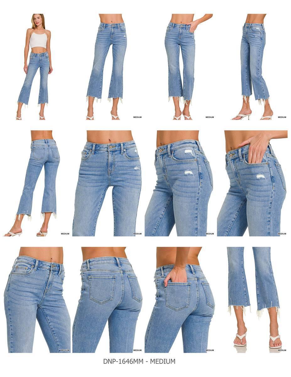 Zenana DNP-1646MM Medium Washed Kick Crop Flare Denim