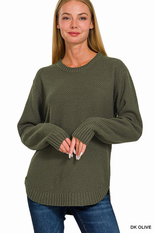 ZENANA TW-2241Y Round Neck Basic Sweater - Dark Olive