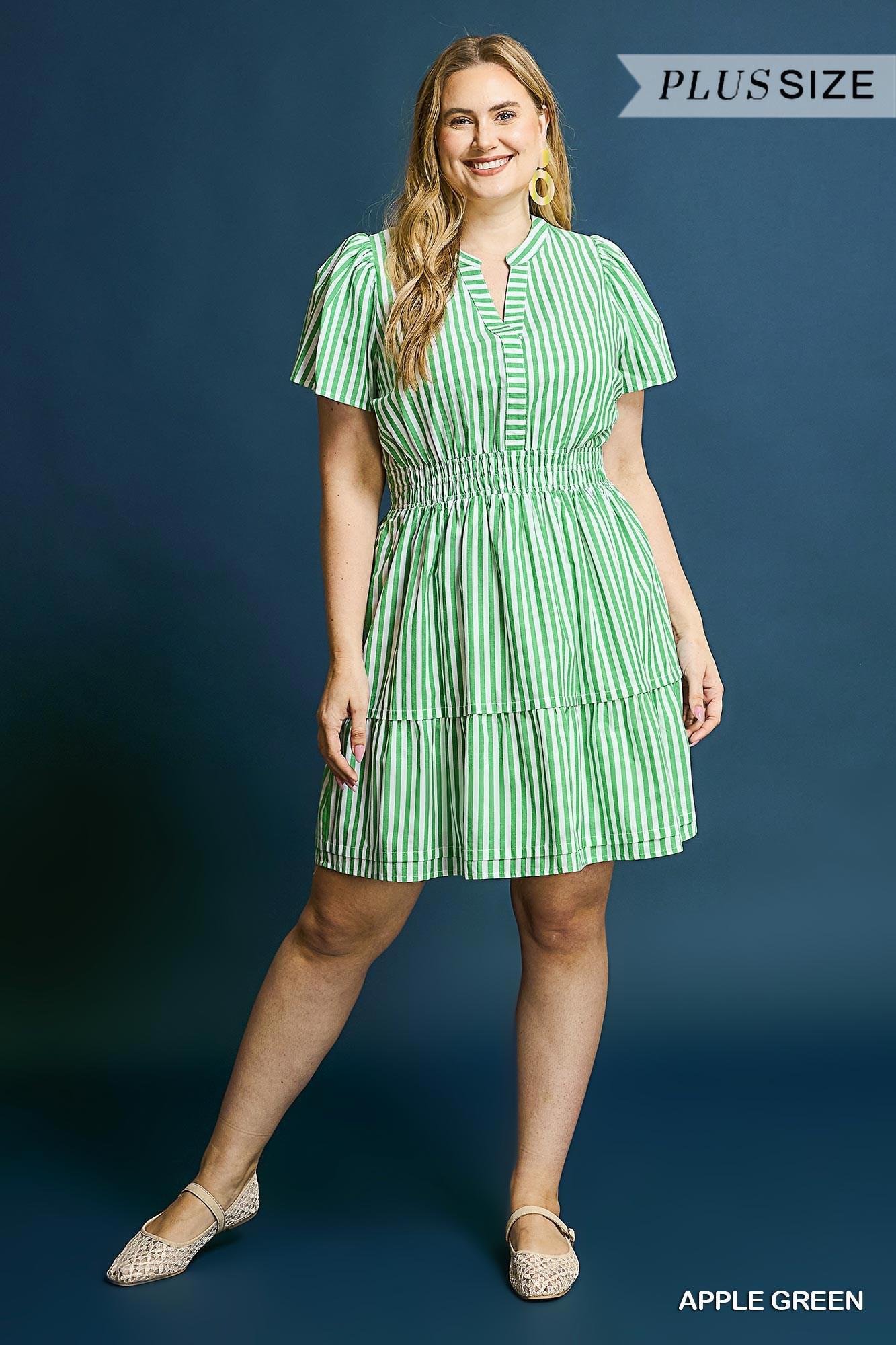 UMGEE WK0158 Striped Smocked Waist Mini Dress
