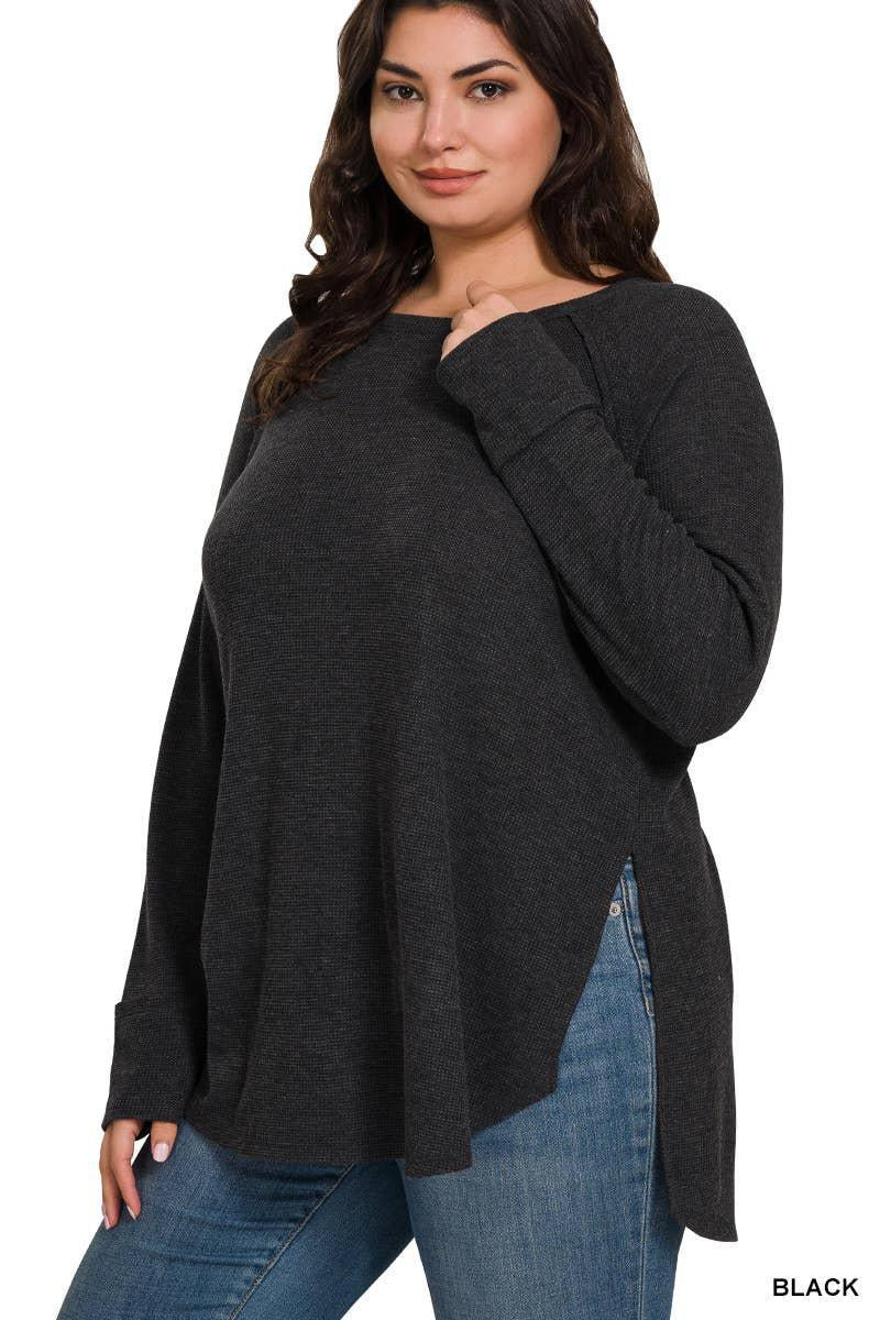 ZENANA Plus Melage Baby Waffle Long Sleeve Top