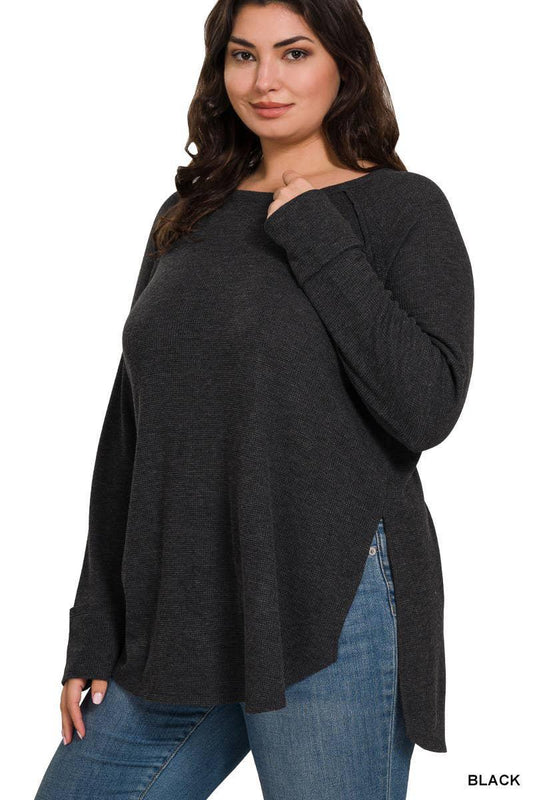 ZENANA Plus Melage Baby Waffle Long Sleeve Top