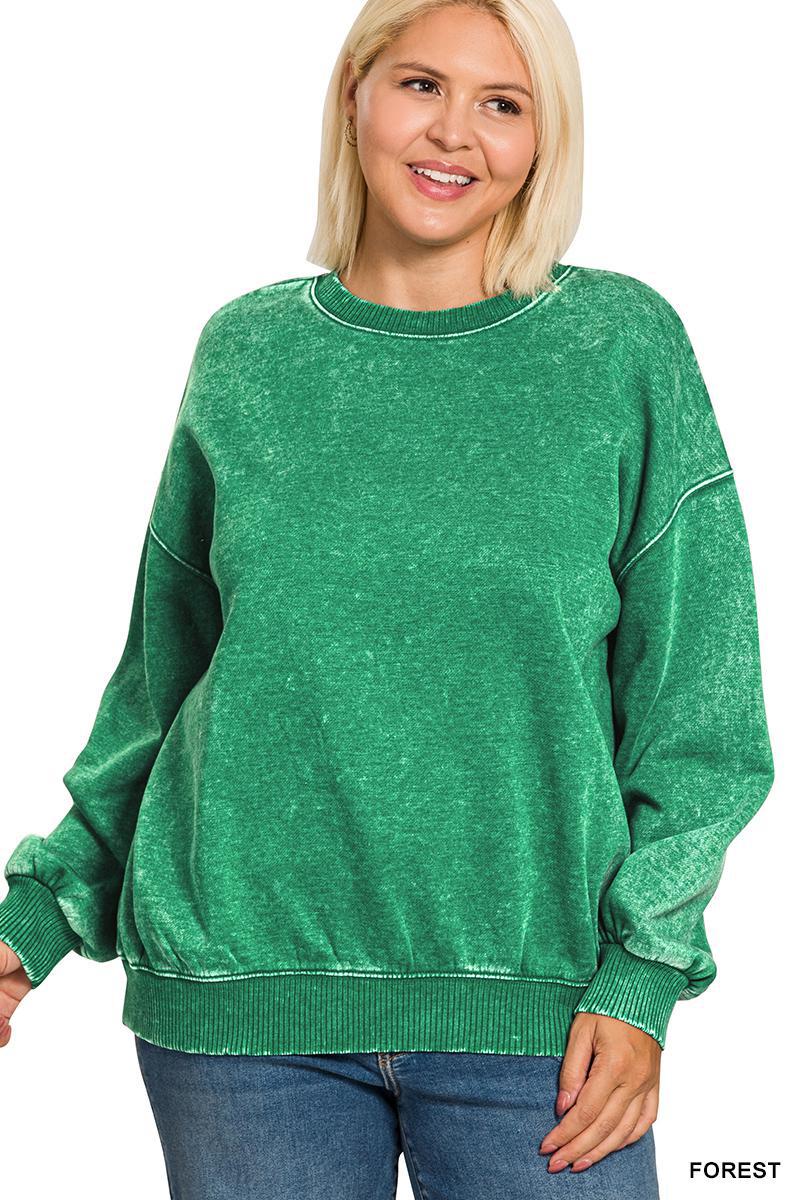 Zenana OTW4302X5 Plus Acid Washed Fleece Oversized Pullover