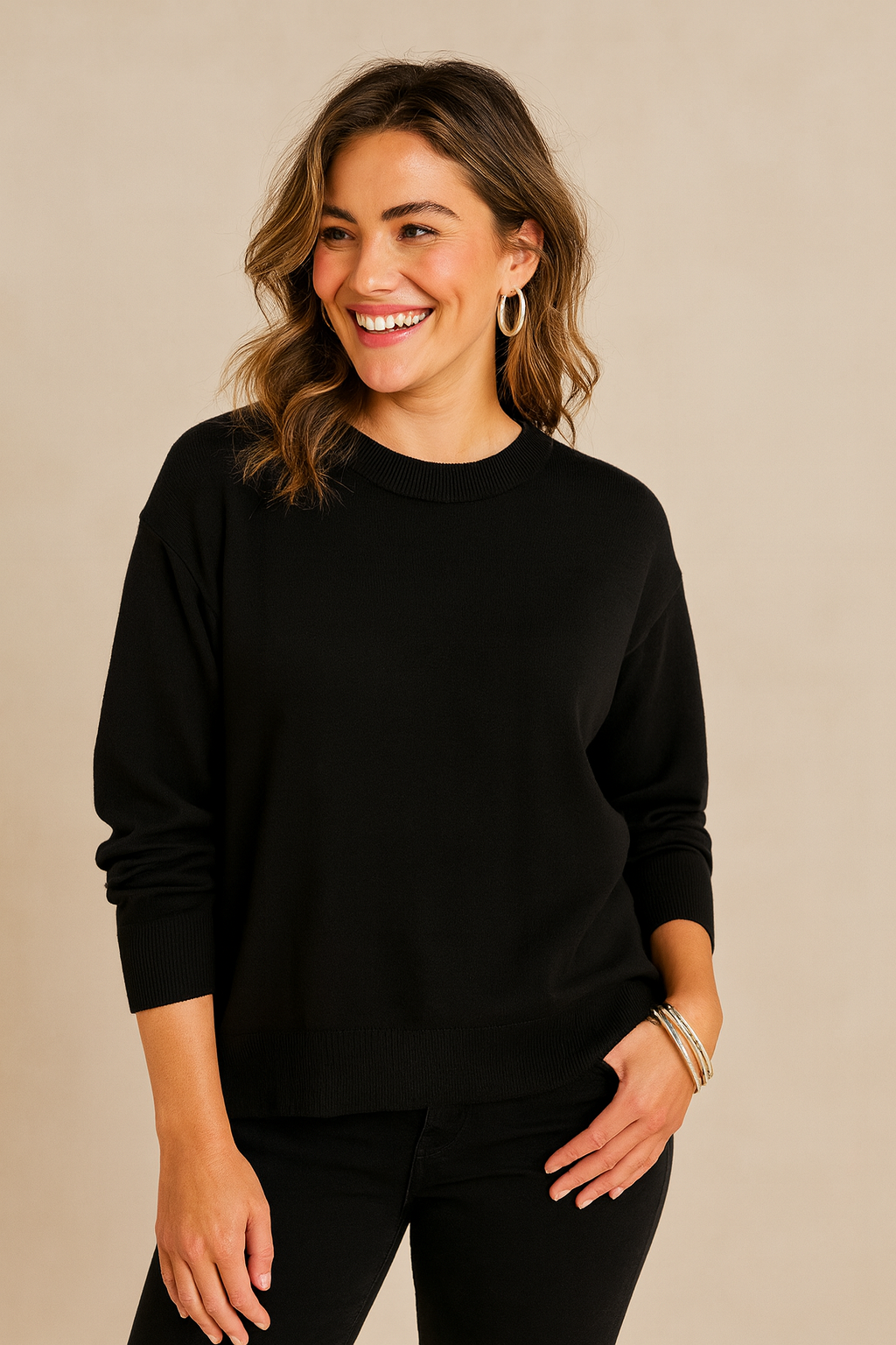 Drop Shoulder Crew Neck Sweater