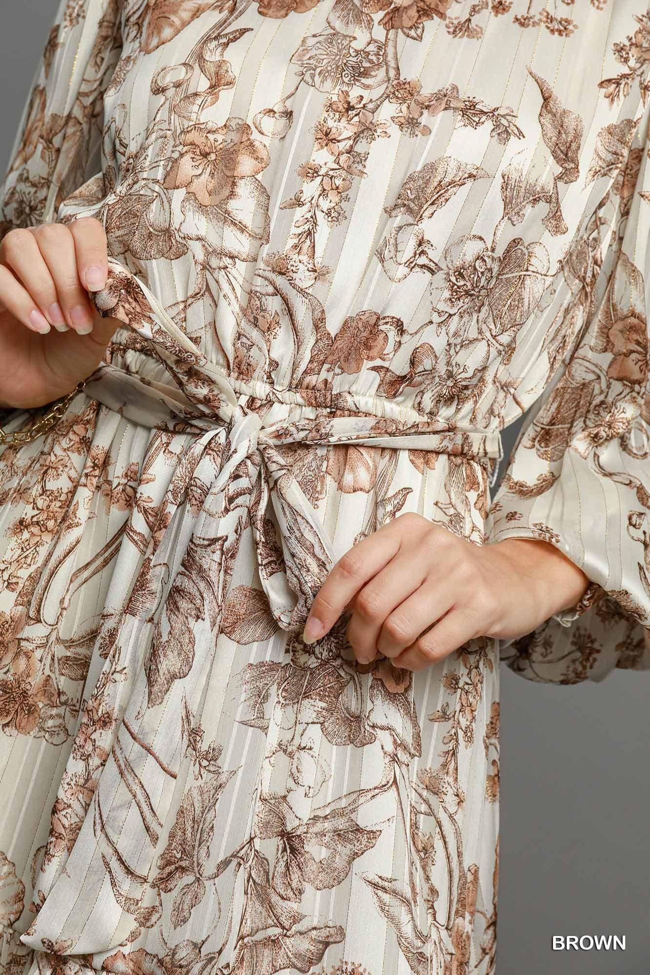 Umgee Floral Print Mini Dress - Brown