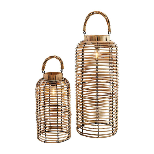 GRAY RATTAN LIGHT-UP LANTERN SET