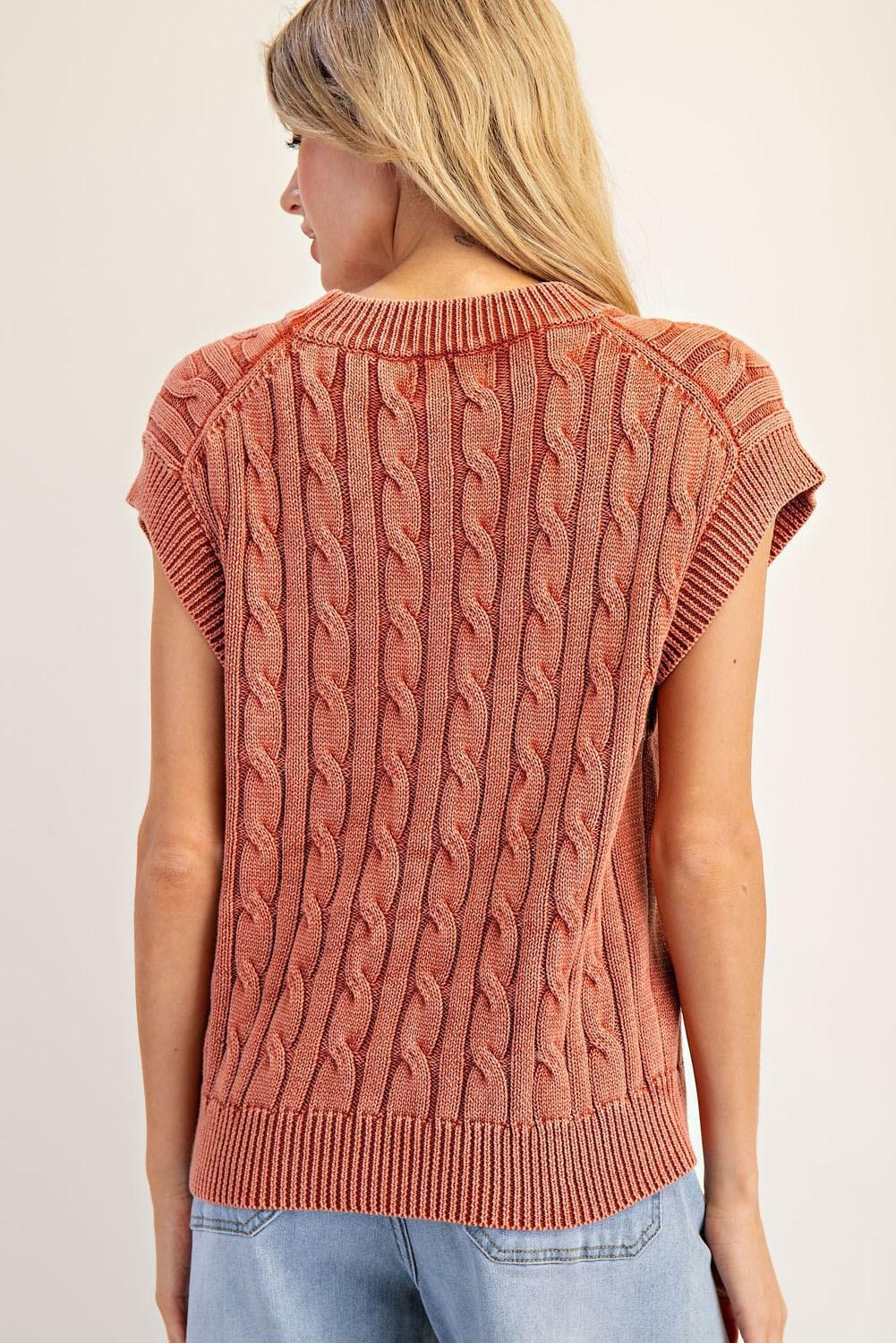 EE:SOME Mineral Washed Cable Knit Round Neck Sweater ✨