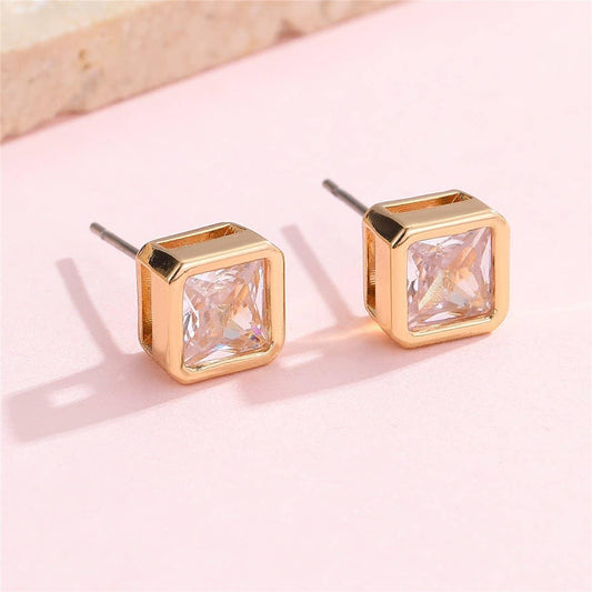 Rhinestone Bezel Square Round Stud Earring | 40E467