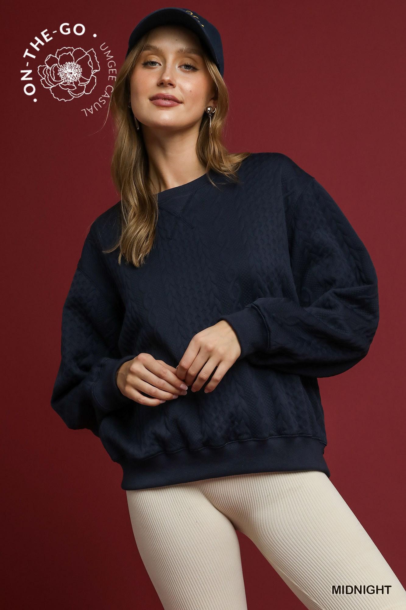 UMGEE Cable Texture Knit Pullover Sweatshirt