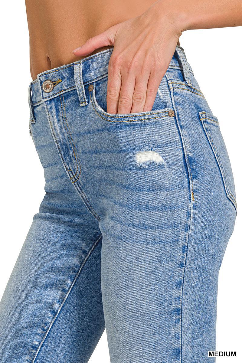 Zenana DNP-1646MM Medium Washed Kick Crop Flare Denim