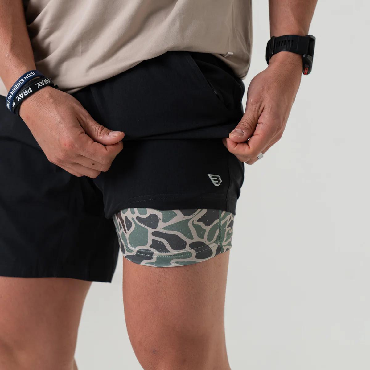 BURLEBO - Athletic Short 7" - Heather Black - Retro Duck Camo Liner
