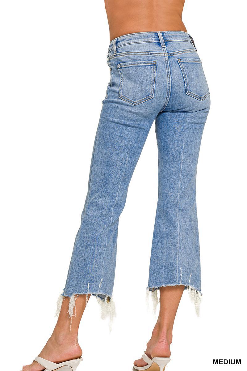Zenana DNP-1646MM Medium Washed Kick Crop Flare Denim