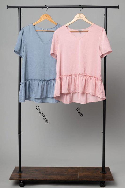 Air Flow Ruffle Hem V-Neck Top