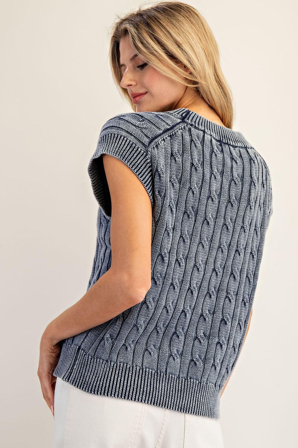 EE:SOME Mineral Washed Cable Knit Round Neck Sweater ✨