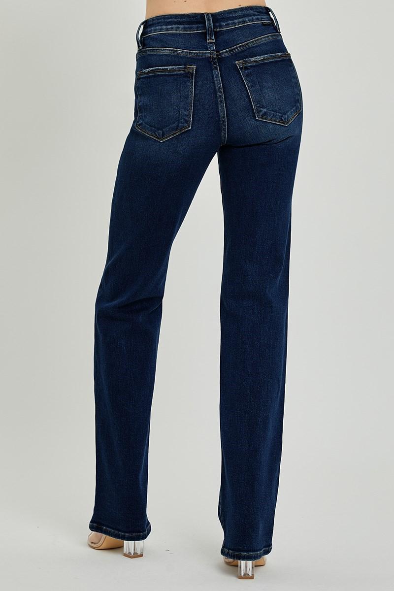 MID RISE LONG STRAIGHT JEANS DARK WASH