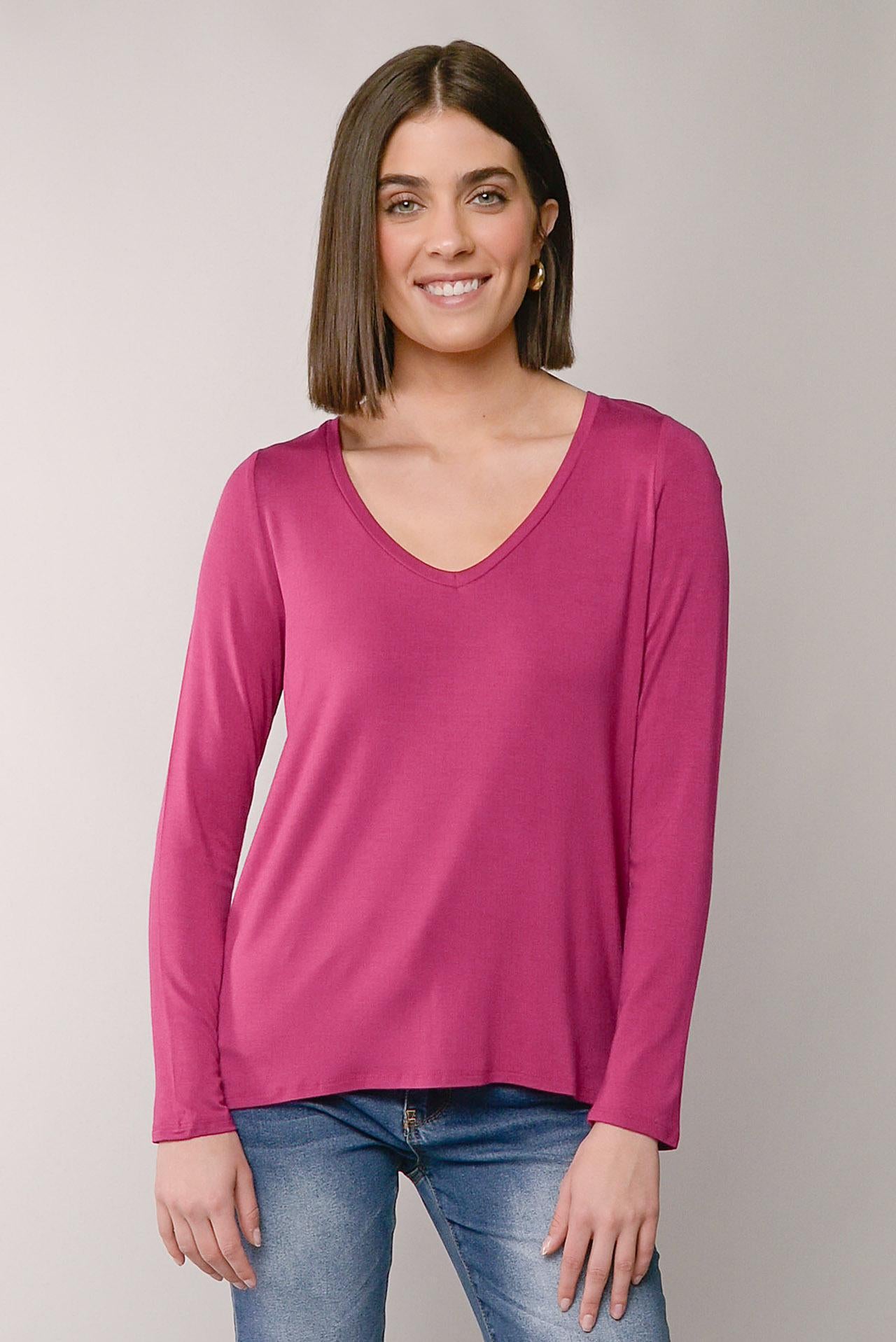 L/S V-NECK HI-LO TOP