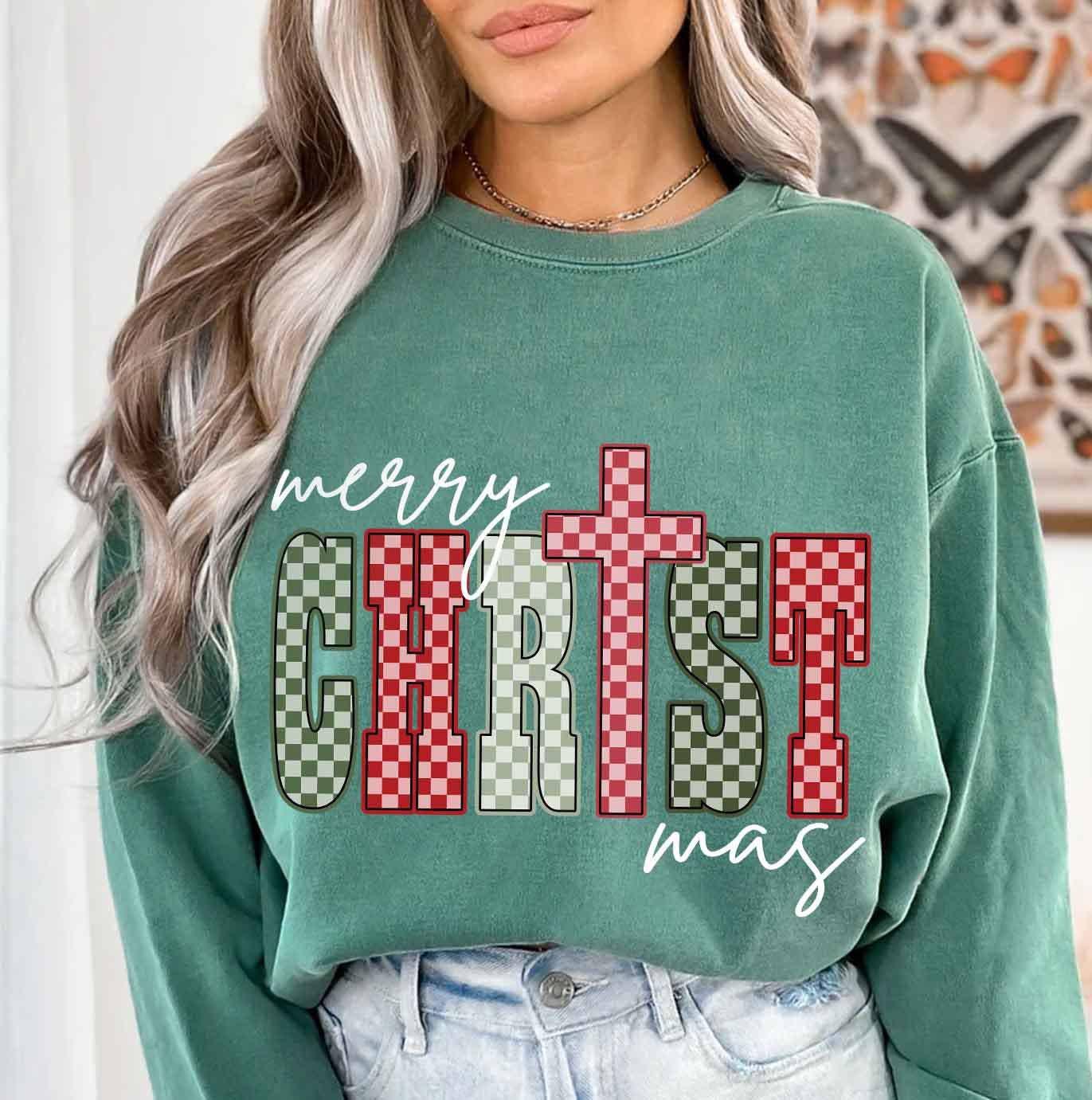 Merry Christmas Cross Shirt, Preppy Christmas Sweatshirt
