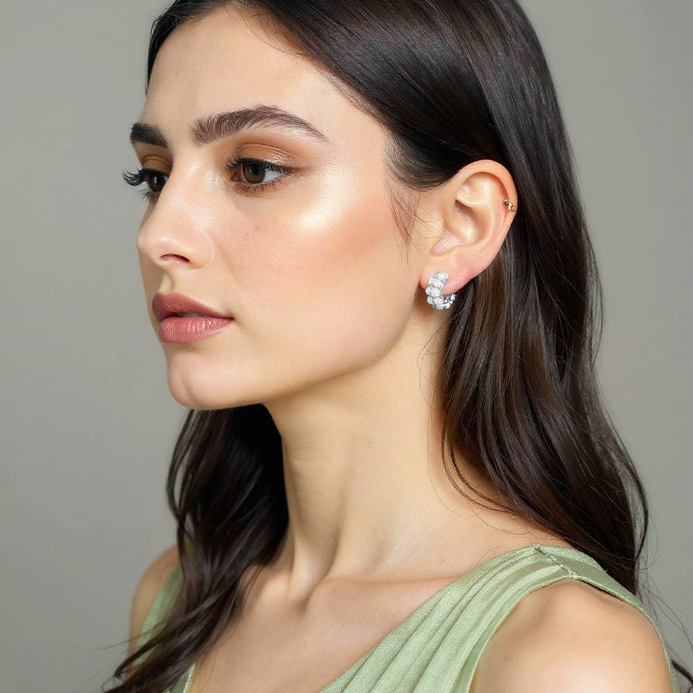 14K Gold Dipped Pearl Cluster Mini Hoop Earrings