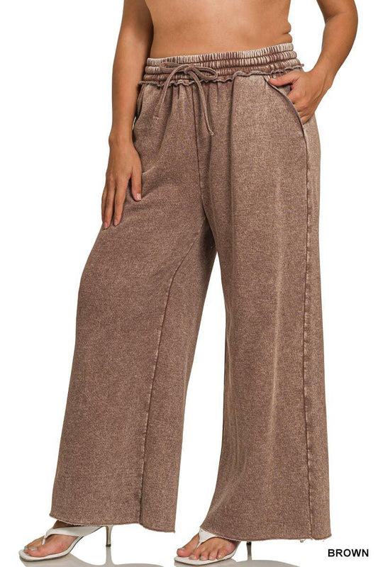 Zenana Plus Fleece Palazzo Sweatpants