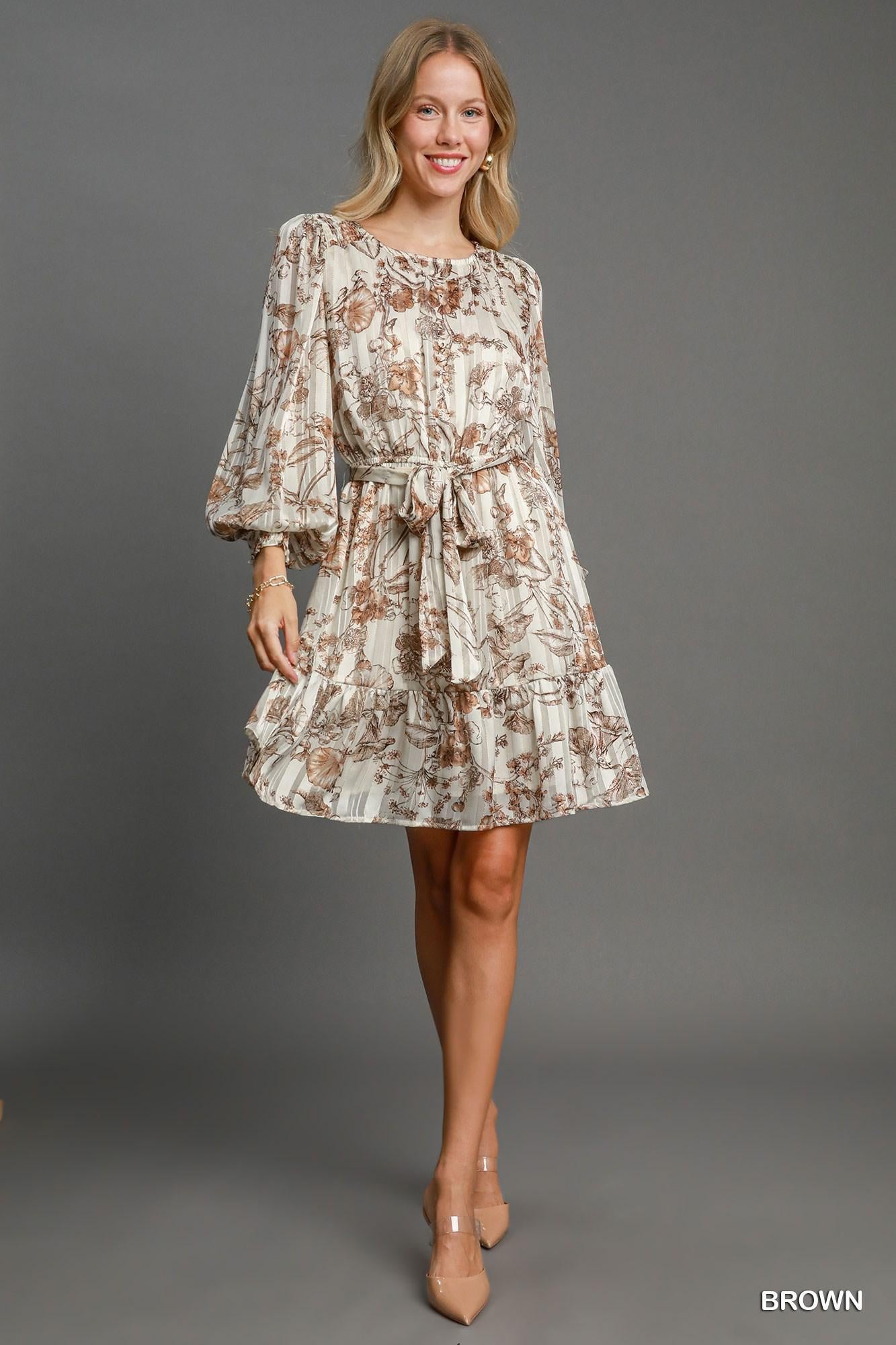 Umgee Floral Print Mini Dress - Brown