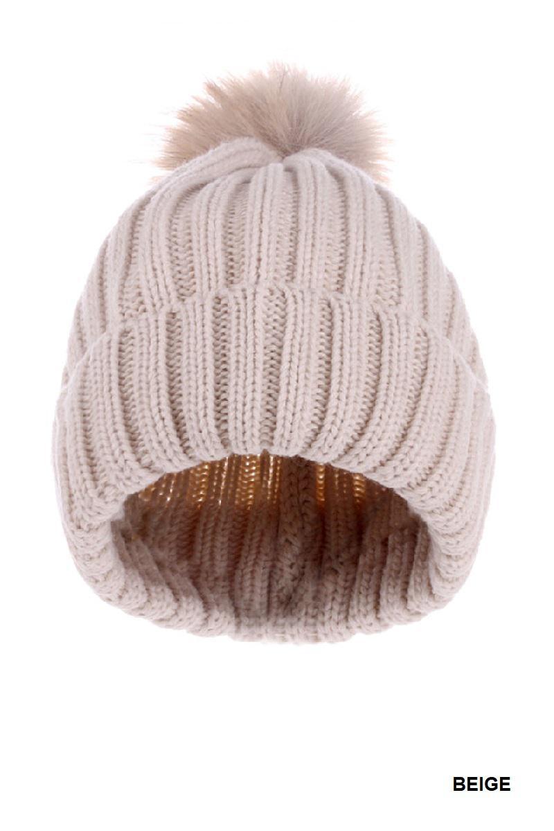 ZENANA U-796 Ribbed Knitted Pom Pom Beanie