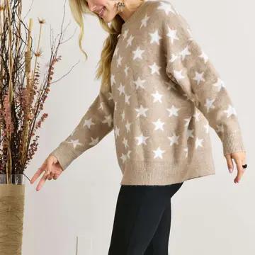 Long Sleeve Crew Neck Star Sweater Top CESW2417A