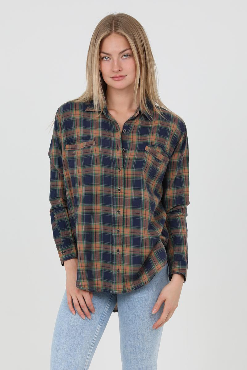 Blue/Green Plaid Button Front Top