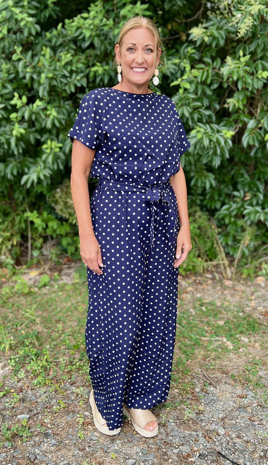 Navy Polka Jumpsuit