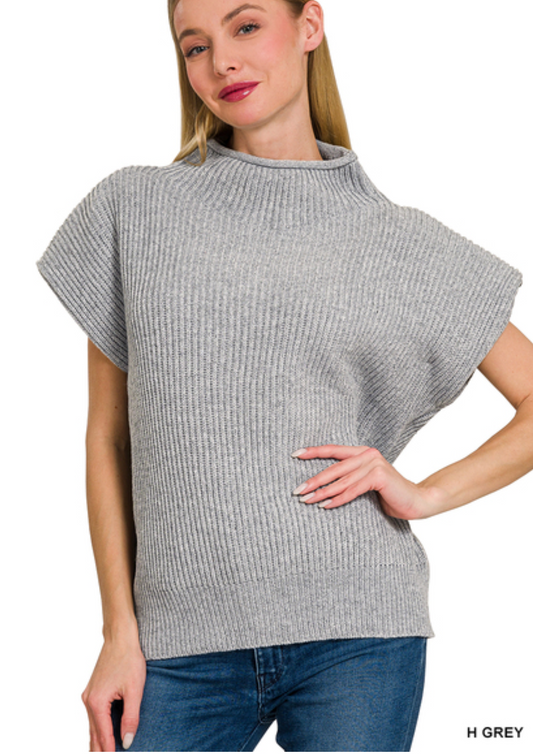 Zenana POWER SHOULDER MOCK NECK SWEATER