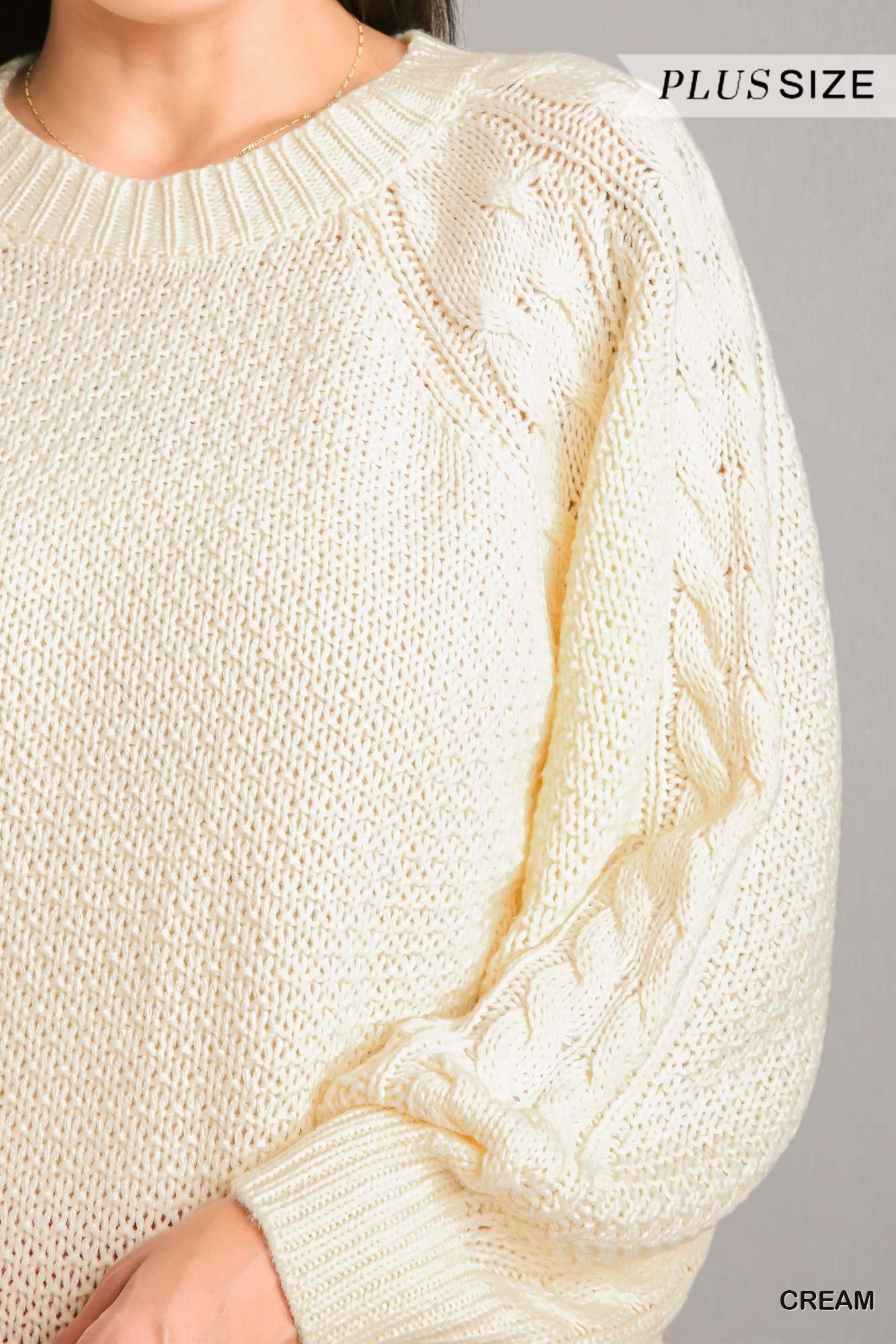 Plus Size Chenille Cable Knit Pullover Sweater