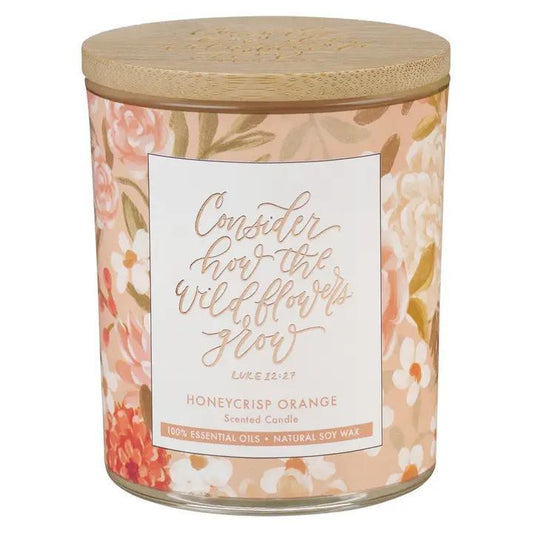 Glass Candle Bamboo Lid Consider How Wildflowers Lk 12:27