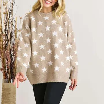 Long Sleeve Crew Neck Star Sweater Top CESW2417A
