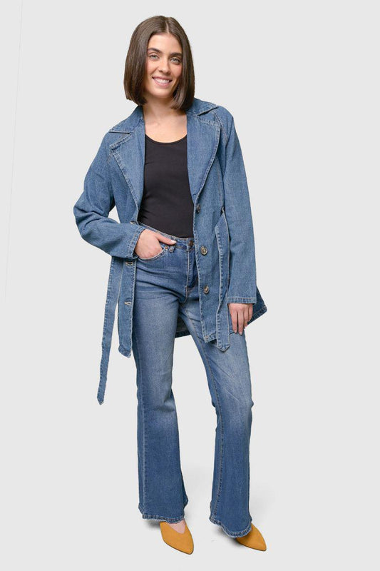 DENIM SELF-SASH TRENCH COAT