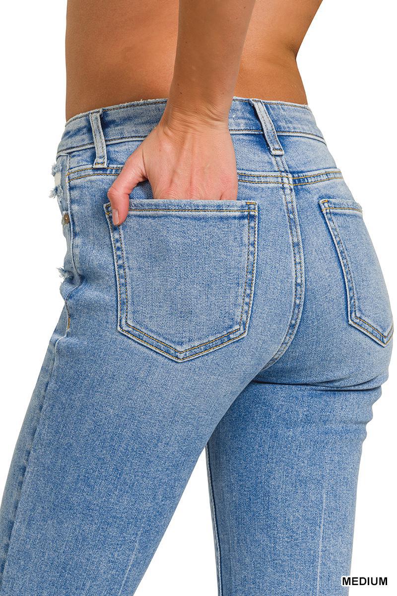 Zenana DNP-1646MM Medium Washed Kick Crop Flare Denim
