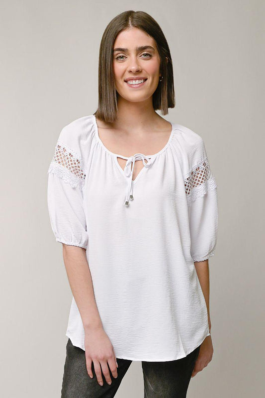 Air Flow Blouse w/ Lace Insert Sleeves