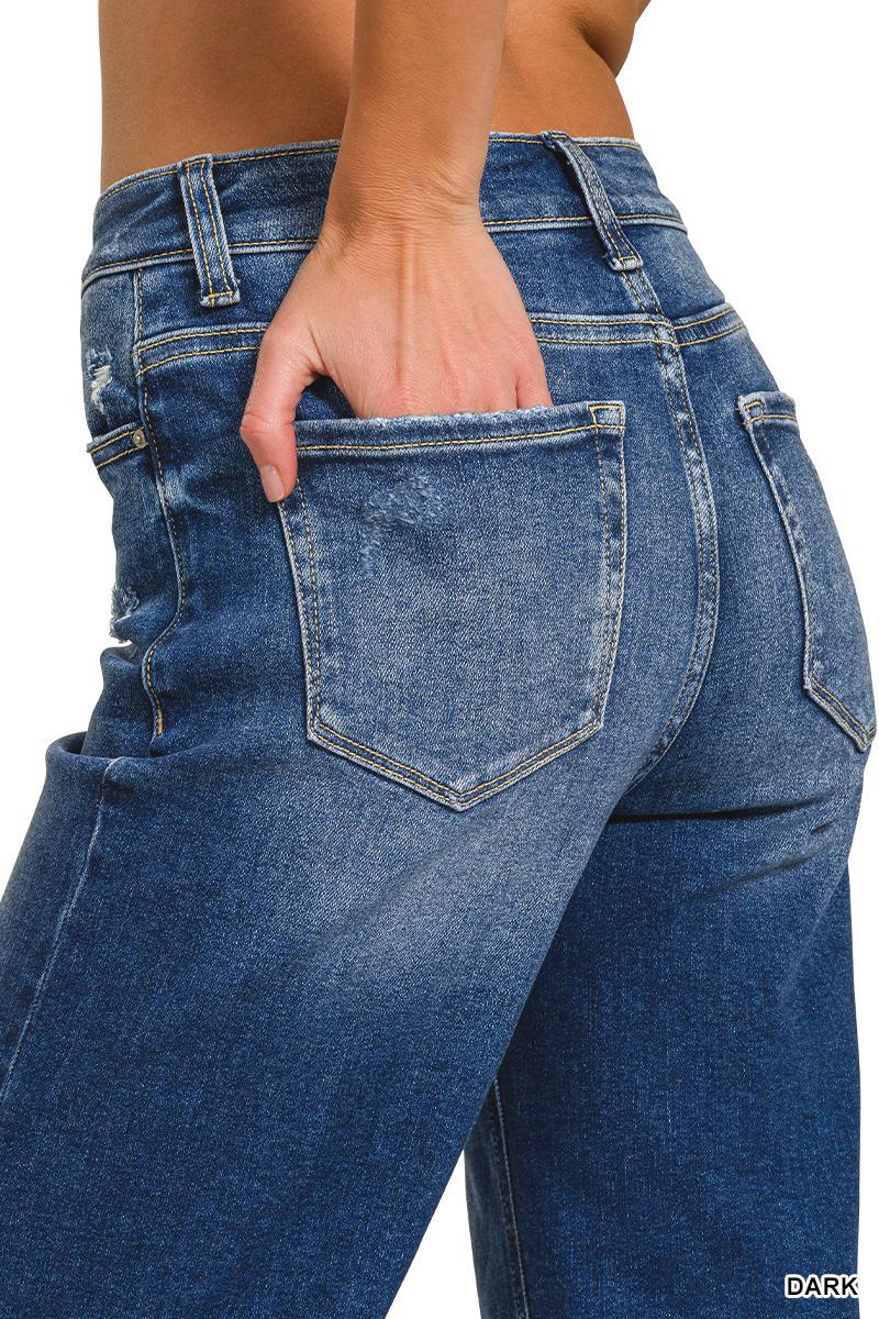 Zenana DTP-9581DD Distressed Raw Hem Denim