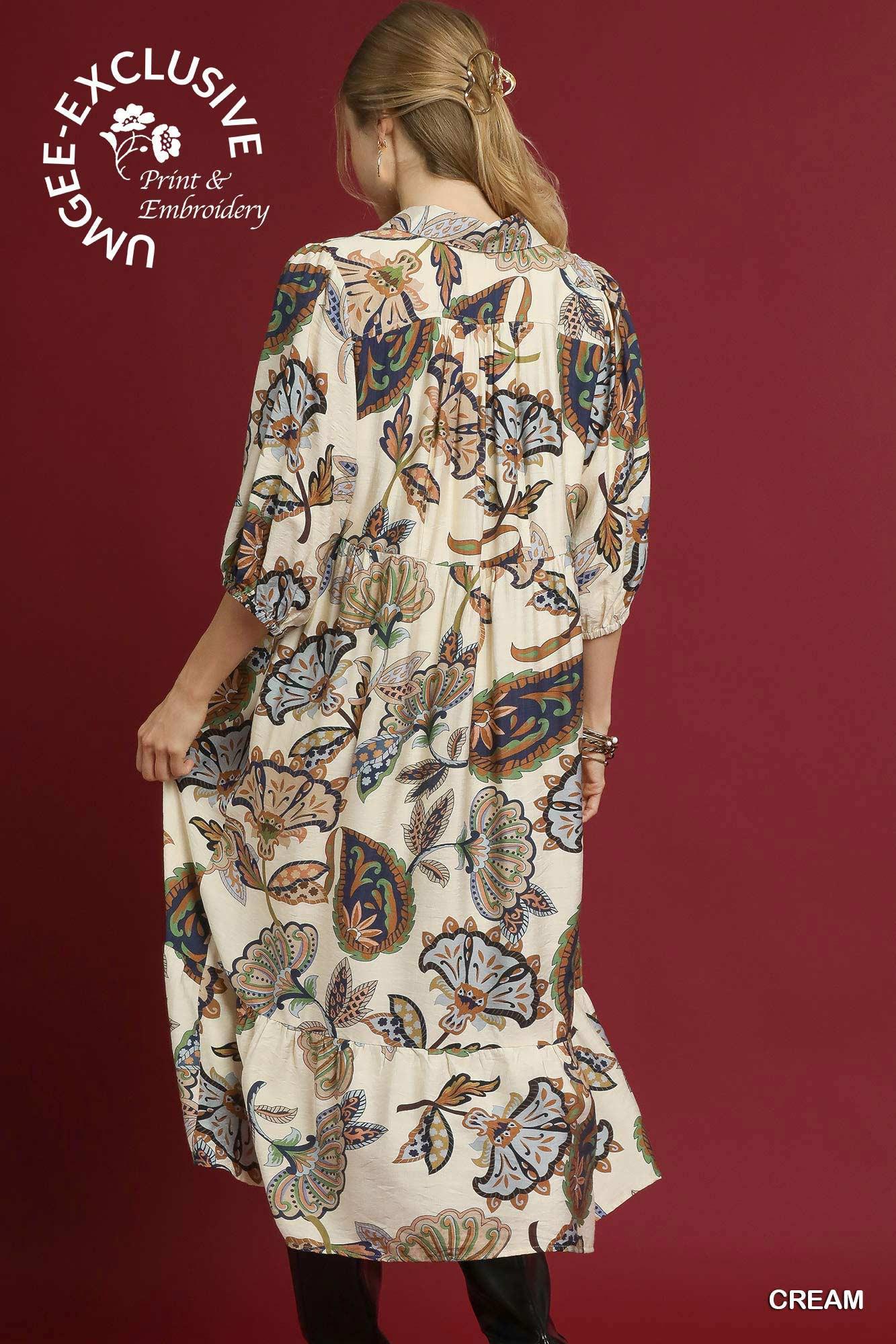 Boho Paisley Tiered Midi Dress - Umgee
