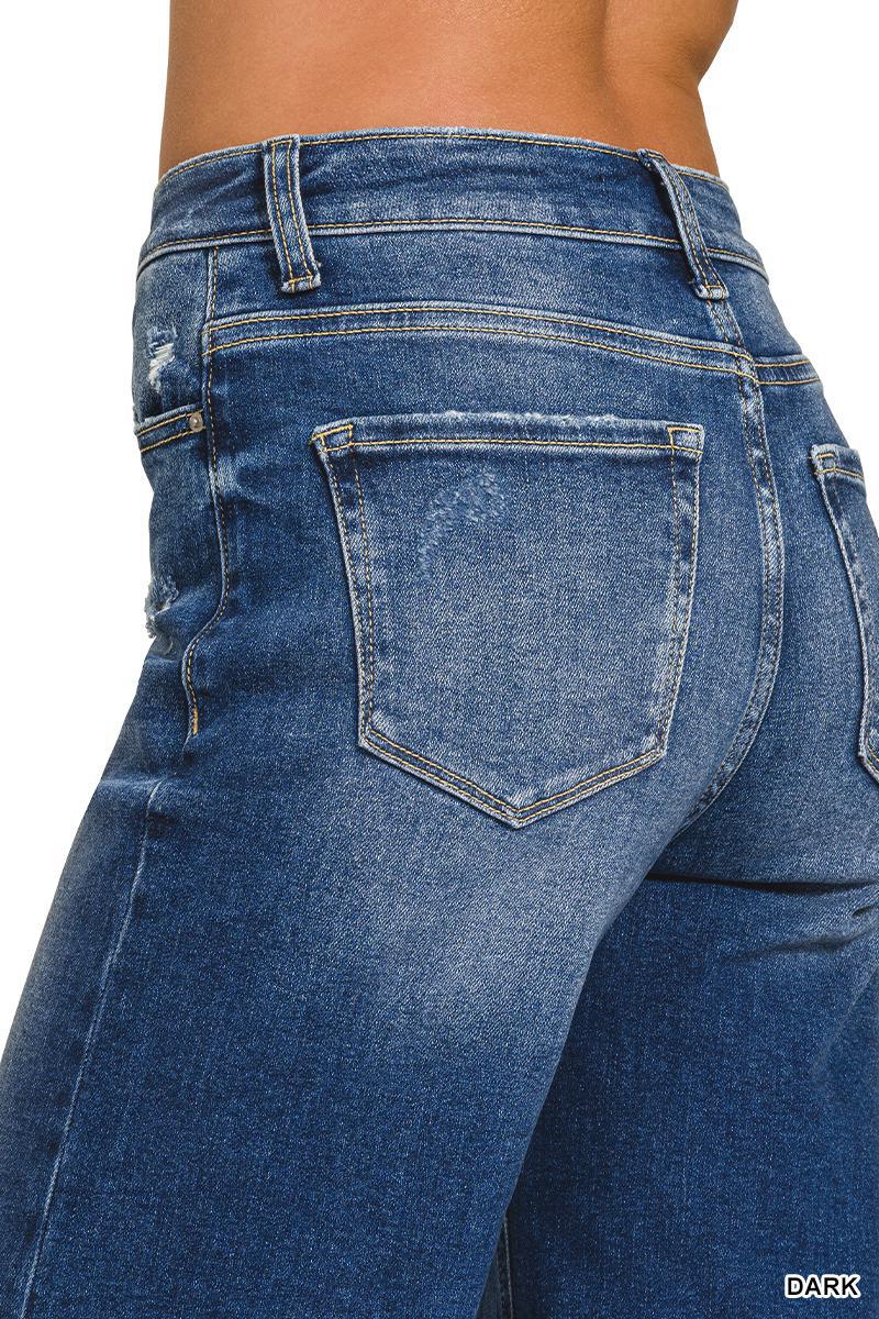 Zenana DTP-9581DD Distressed Raw Hem Denim