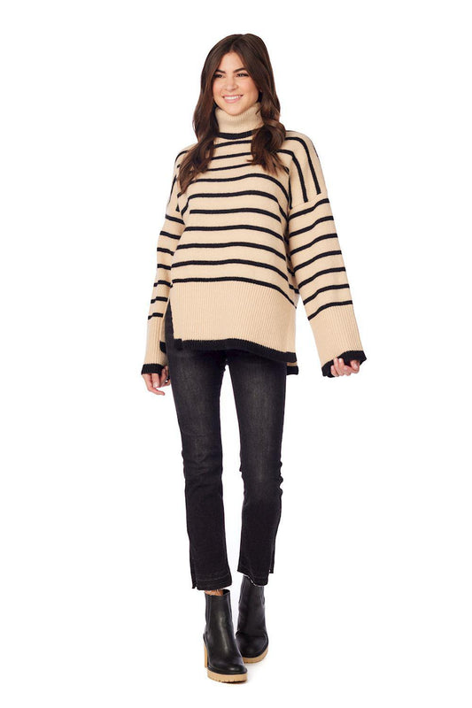 Mud Pie Tan Dunn Striped Sweater