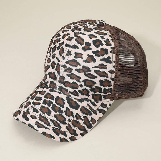 Leopard Patterned Mesh Back Baseball Cap