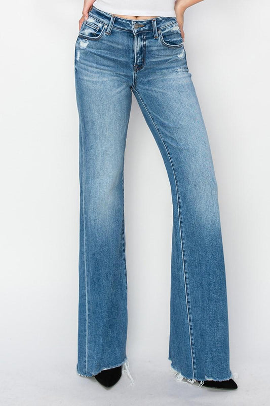 Risen Mid Rise Wide Leg Jeans