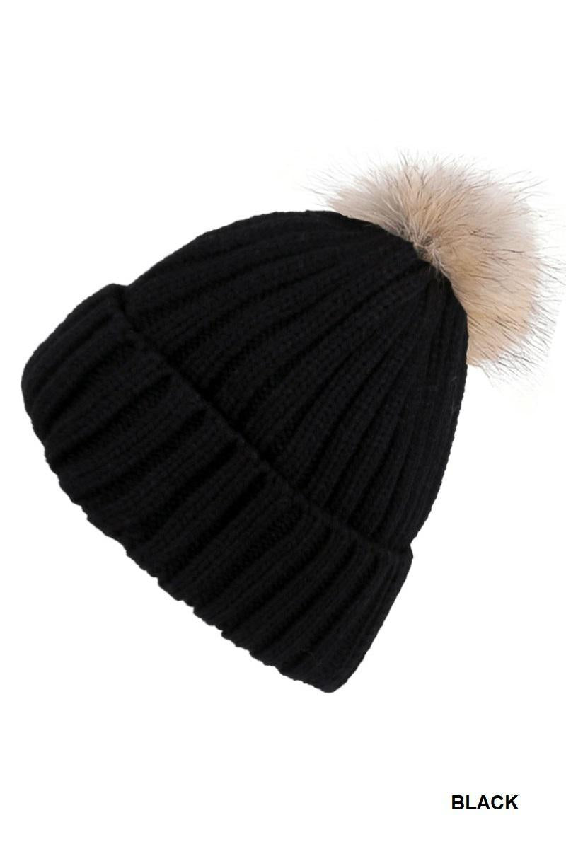ZENANA U-796 Ribbed Knitted Pom Pom Beanie