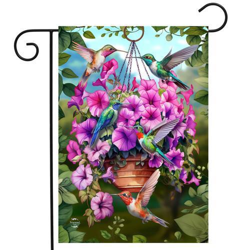 Hummingbirds and Petunias Garden Flag