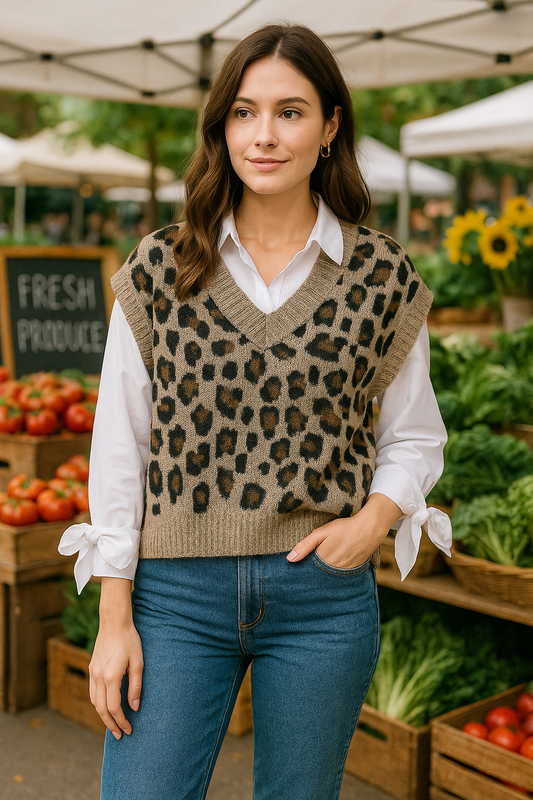 Leopard Print Brushed Wool Vest